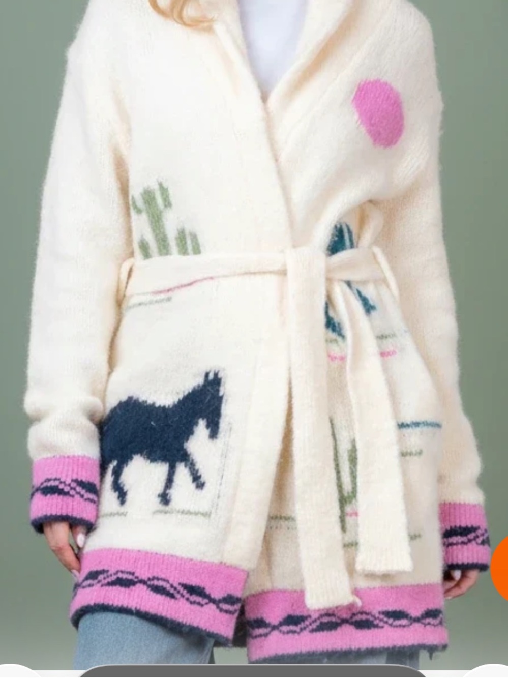 Cream Desert Robe Cardigan with Pink Trim